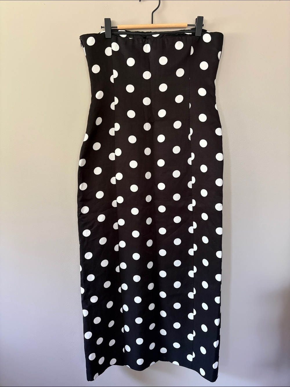Zara Strapless Polka Dot Midi Dress Medium Black White Cocktail Wedding Guest - Picture 3 of 12